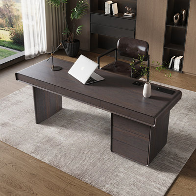Modern and simple solid wood desk with bookcase