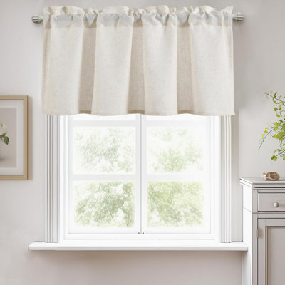 Cantonnière à un panneau en lin texturé transparent pour fenêtres, filtrant la lumière, style campagnard, avec passe-tringle, pour salon/chambre/salle de bain