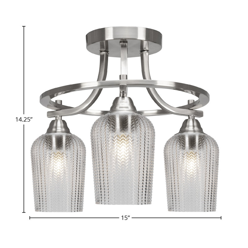 Yoniel Paramount 3 Light Semi-Flush Shown In Brushed Nickel Finish With 5" Clear Textured Glass