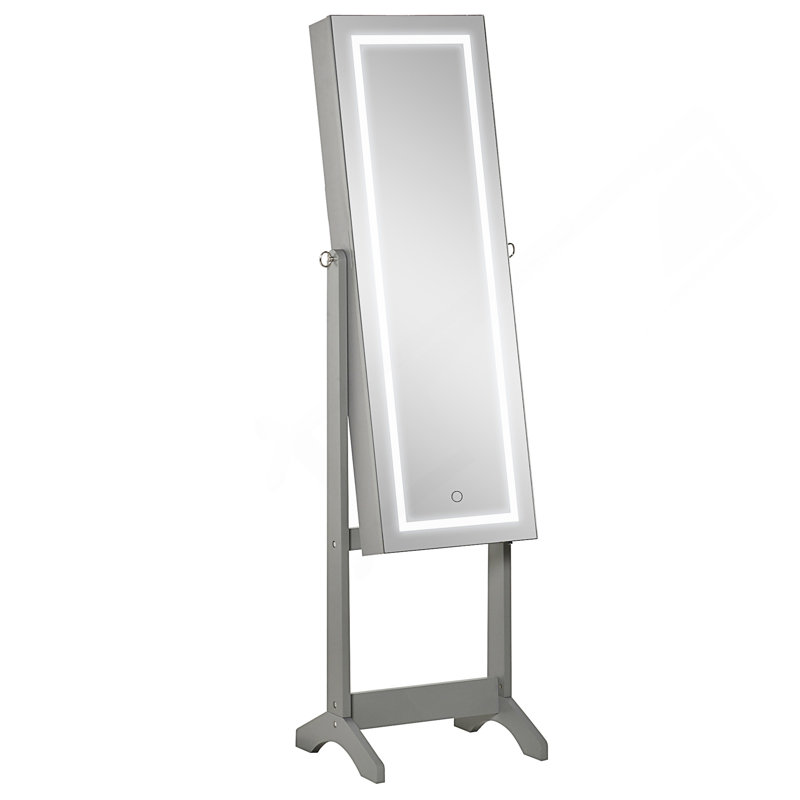 Floor Standing Jewelry Cabinet With LED Light, Lockable Jewelry Organizer With Full-Length Mirror, And 4 Adjustable Angles