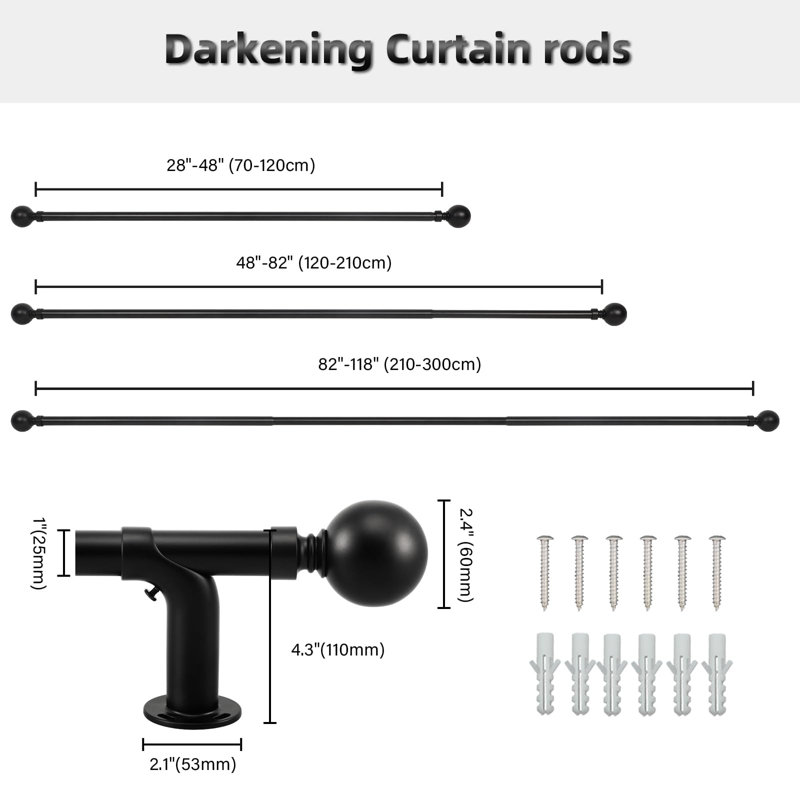 Demeturis Curtain Track/Rail, 70cm - 120cm, Black