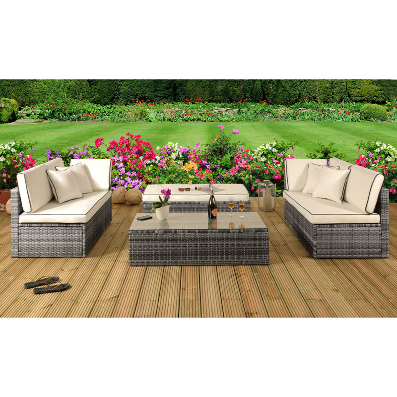 Marianna 8 Seater Rattan Corner Sofa Set, Grey