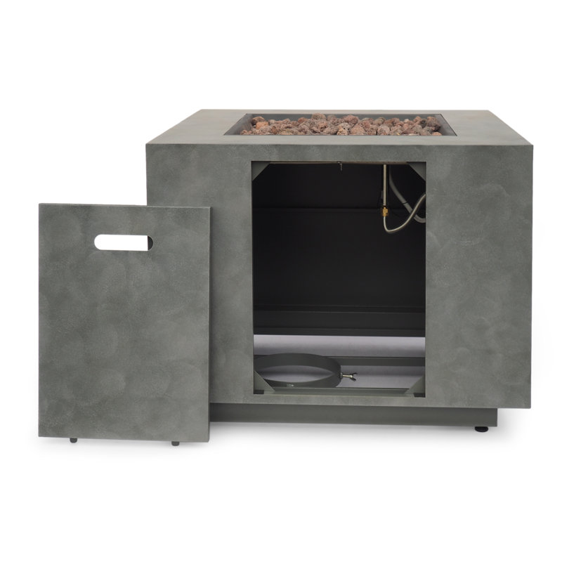 Alsacia Outdoor Concrete Propane Fire Pit Table, Concrete