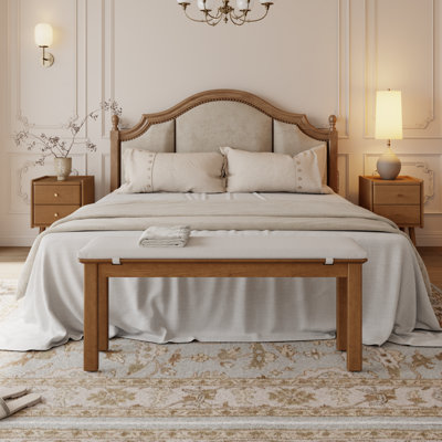 Banc de salle à manger en bois massif Adryell avec coussin en lin amovible