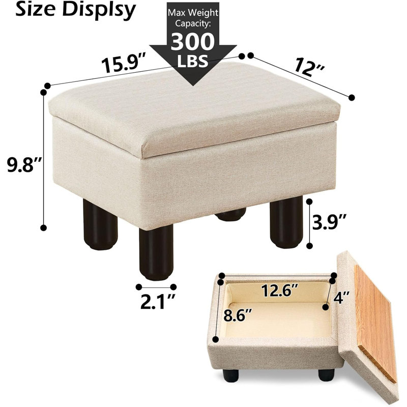 Repose-pieds rembourré avec rangement 12 po, Beige