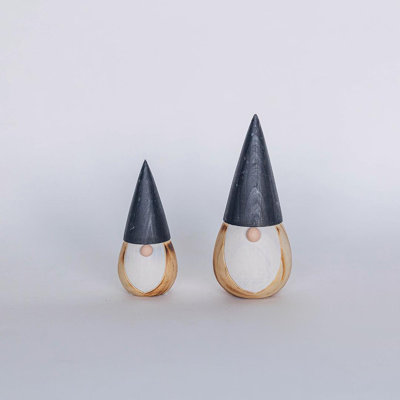 Ensemble de 2 figurines de gnomes ronds en chapeaux noirs