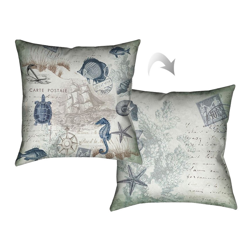 Seaside Postcard Reversible Throw Pillow