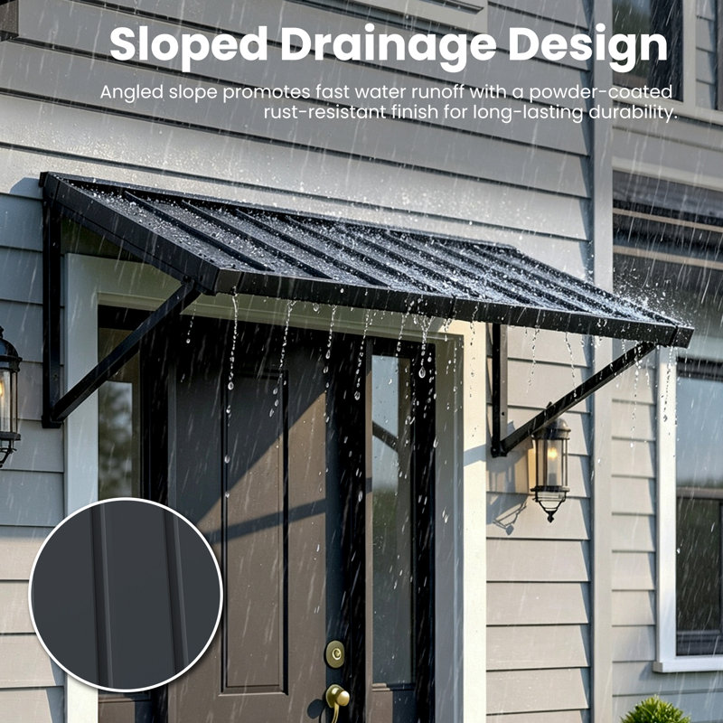 Powder-coated Metal Frame Standing Seam Fixed Window Awning All Weather Protection Door Canopy for Entrance, Windows, Porches, Balconies