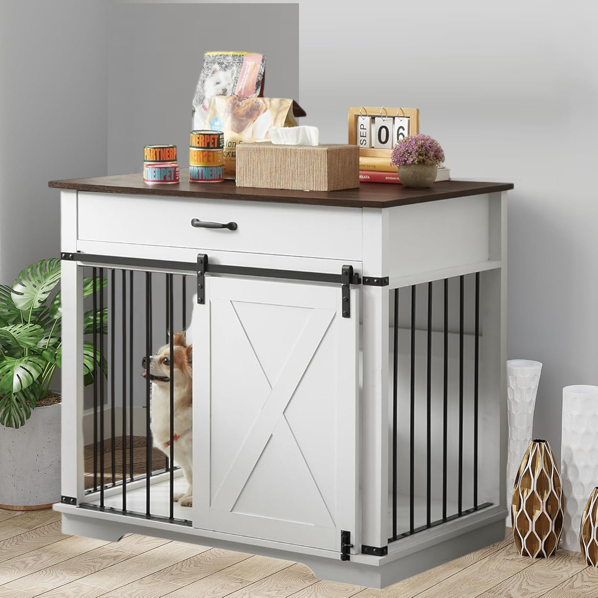 Tucker Murphy Pet™ Farmhouse Style Wooden Dog Crate With Sliding Barn ...