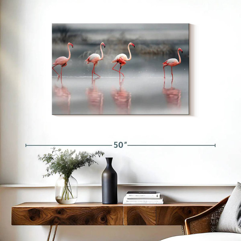Pink Flamingos Lined Up, 24" H x 36" W