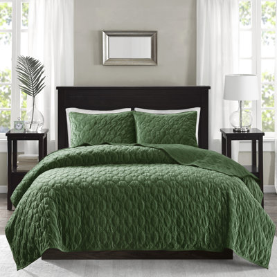 Courtepointe en velours 3 pièces pour très grand lit - Courtepointe géométrique pour une sensation douillette et accueillante dans la chambre à coucher, 1 courtepointe, 2 taies décoratives, rembourrage en coton pour une chaleur optimale, rembourré, inclus et taies décoratives