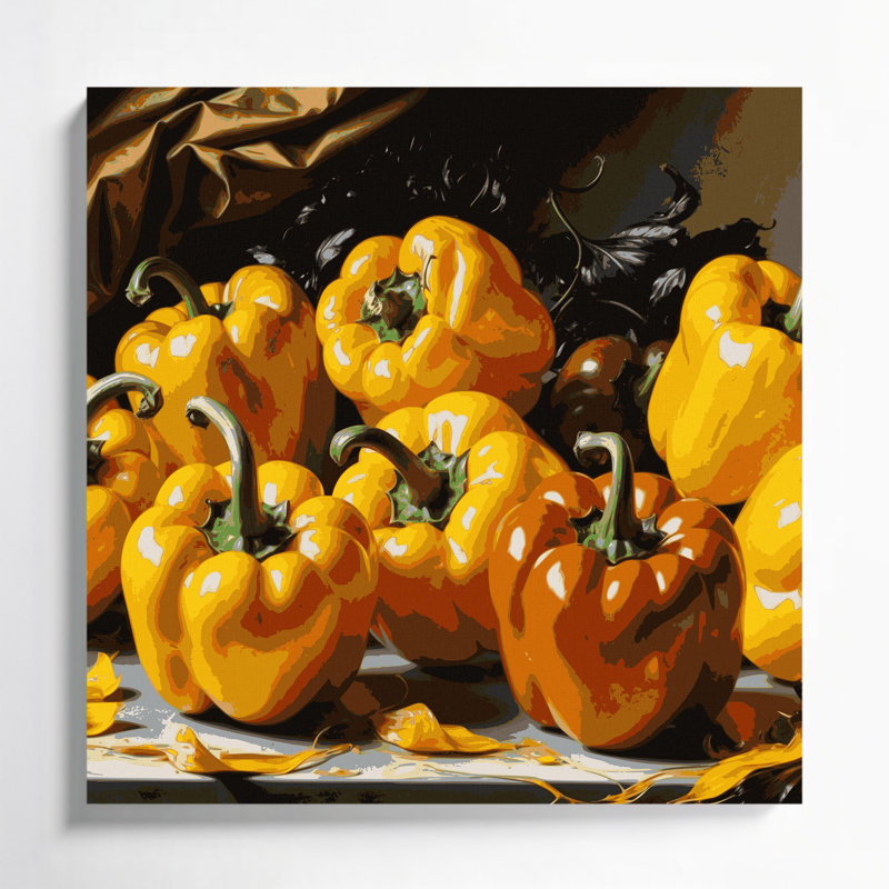 Vegetables Bell Pepper Yellow Brown Canvas Wall Art, 8" H x 8" W