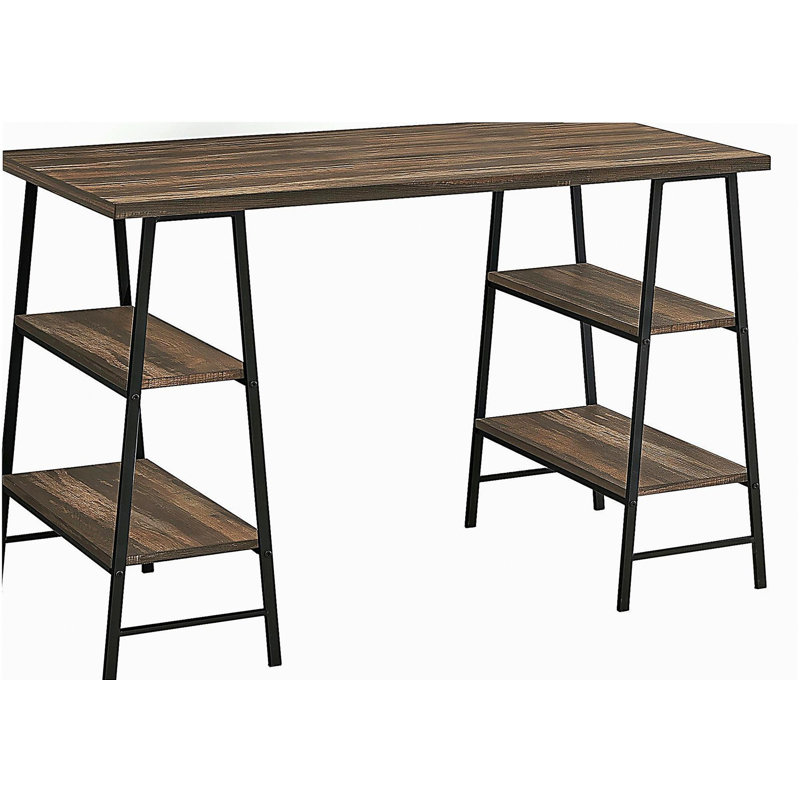Bureau d'ordinateur, bureau personnel, ordinateur portable, tablettes de rangement, l 48 po, travail, stratifié brun, métal noir, contemporain, moderne