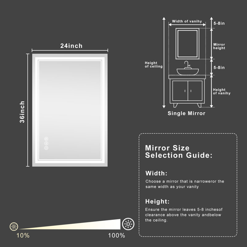 Miroir de salle de bain anti-buée en verre trempé à DEL, 3 températures de couleur avec façade et rétroéclairage, conforme Rohs et CRU
