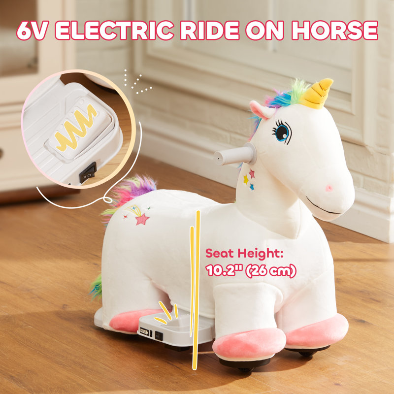 AIYAPLAY 6V Electric Ride on Unicorn with Music for Ages 18-36 Months White