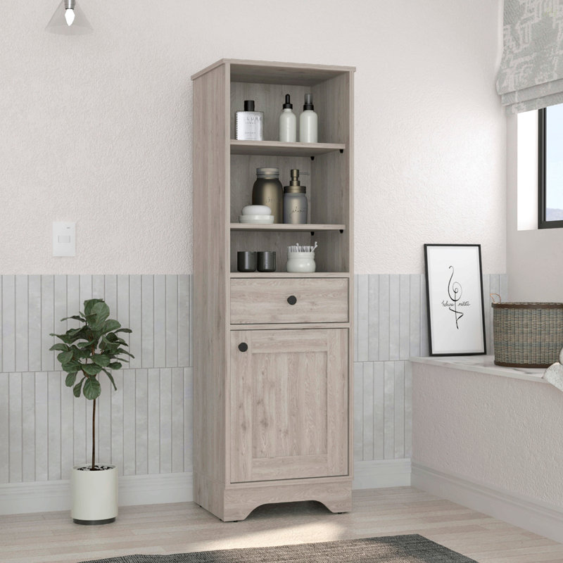 Linen Cabinet, Two Interior  Shelves, Two Open Shelves, Single Door