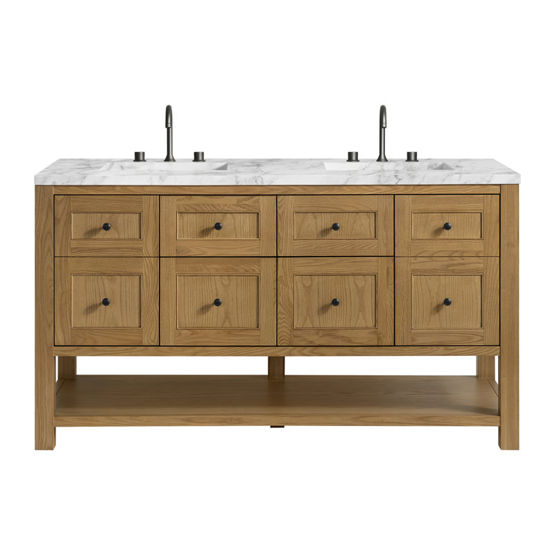 Breckenridge 60'' W Double Vanity, Light Natural Oak, Widespread, Carrara White Marble