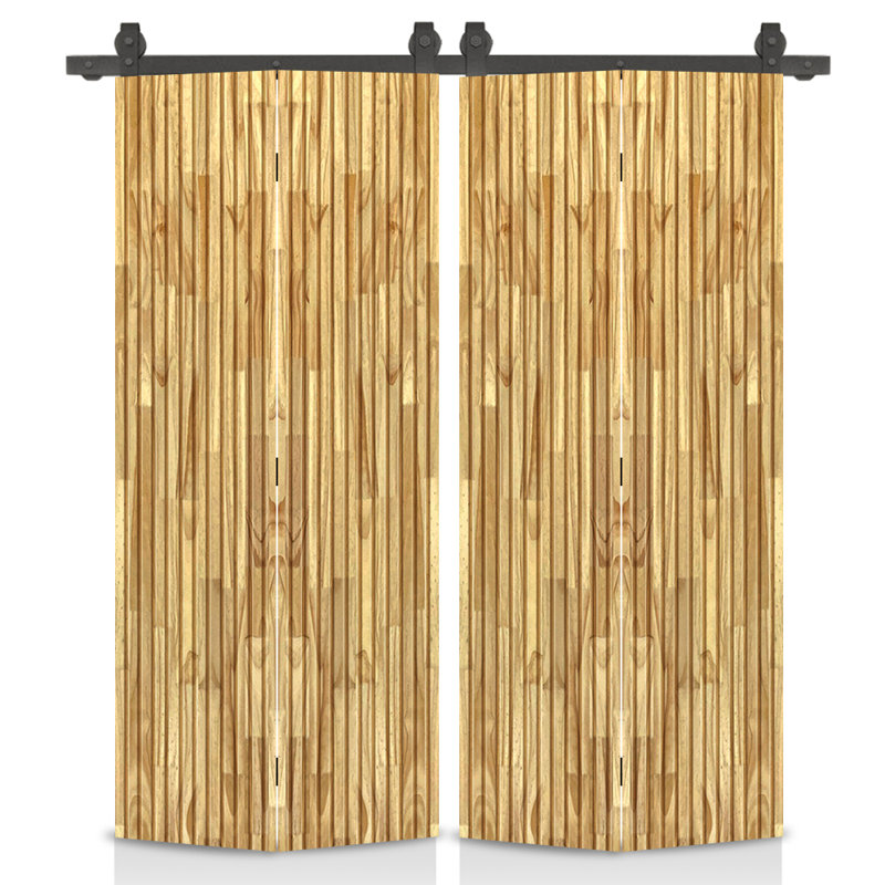 Porte de grange pliante en bois de pin teinté Japanese Series avec quincaillerie coulissante, 72 po x 84 po, Chêne vieilli
