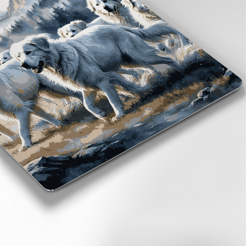 Chiens des Grandes Pyrénées, art mural en métal gris, H 16 po x l 16 po