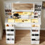 Ensemble de coiffeuse blanche de style européen avec très grand miroir éclairé, coiffeuse en verre avec 9 tiroirs, coiffeuse avec banc de rangement, luminosité réglable - idéale pour la chambre à coucher
