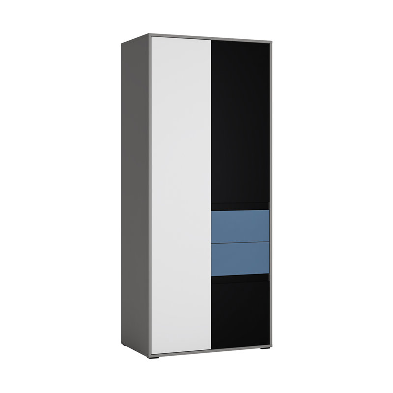 Madaket 3 Door Wardrobe, White/Black/Soft blue