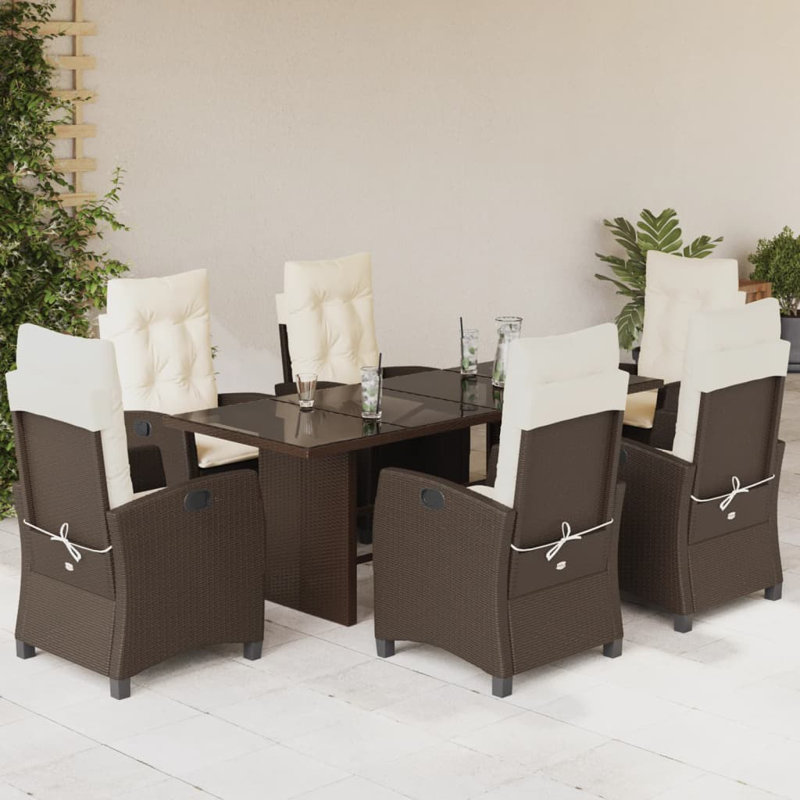 Ensemble repas avec coussins en rotin Vidaxl, 6-Pas de repose-pieds, Crème/brun