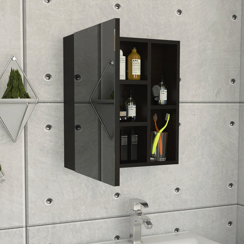 Pharmacie avec miroir, cinq tablettes internes, une porte - noir, Noir