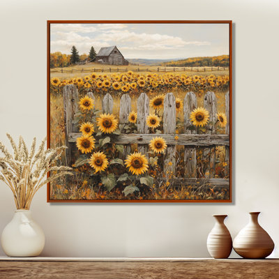 Donara Sunflowers Beside The Farm Fence V - Art mural sur toile, tournesols