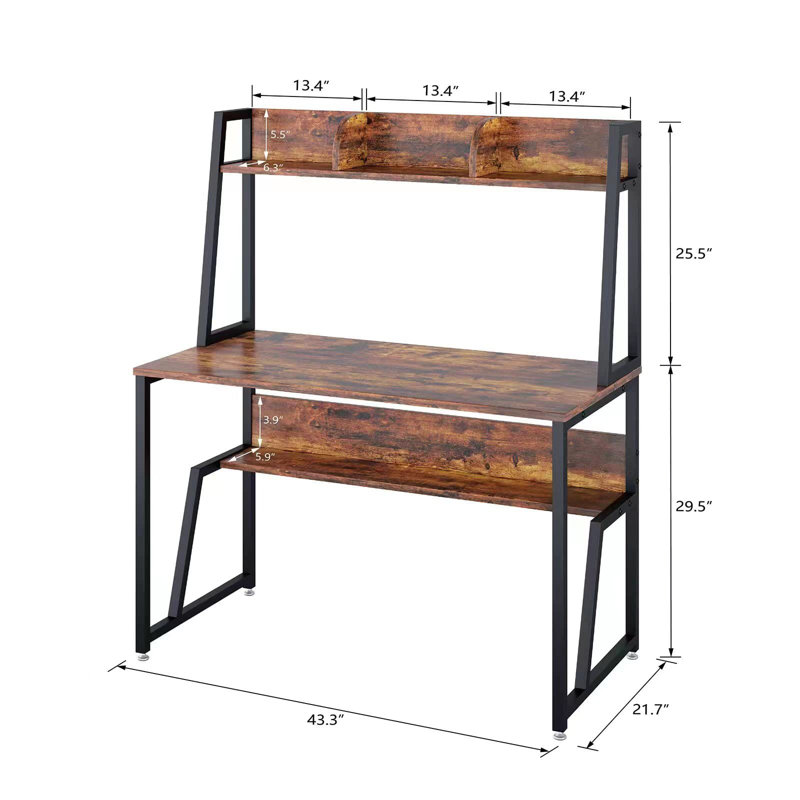 Drumnasole Metal Base Writing Desk, Rustic Brown, 139.7cm H x 120cm W x 60 cm D
