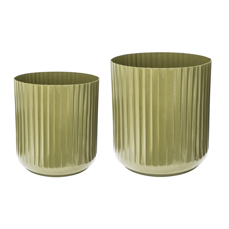 Ivyline Outdoor Hudson Corrugated Planters Set Of Metal Pot Planter, Green