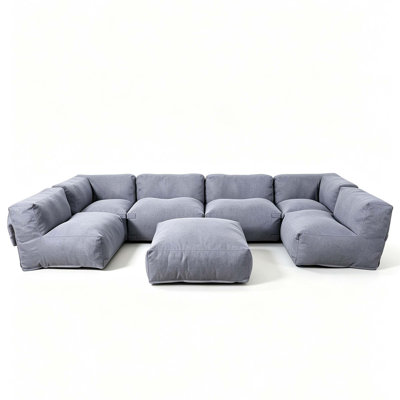 Modular Linen-Look Floor Sectional Sofa Set with Removable Slipcovers