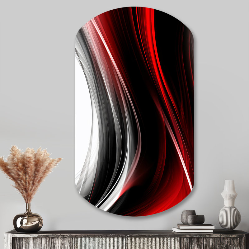 «Sigitas Red Black Infinite Ripples II - Waves Cylindre», reproduction d'art asymétrique rouge, H 43 po x l 23 po x P 1 po