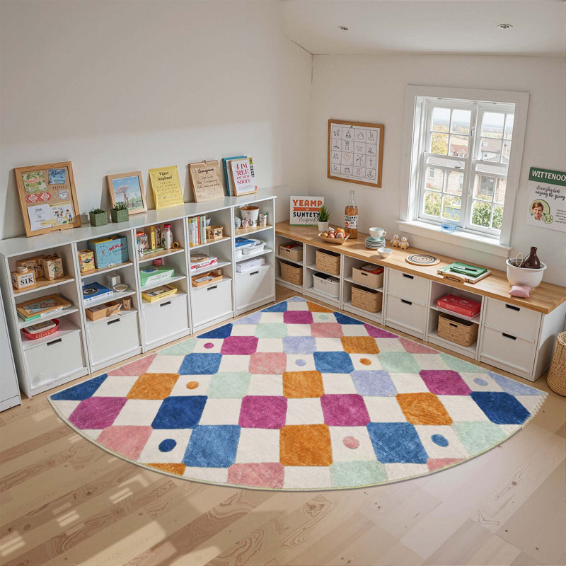 Colorful Diamond for Kids Washable Non-slip Rug Berries on Cream, Berries on Cream, Corner 7' x 7'