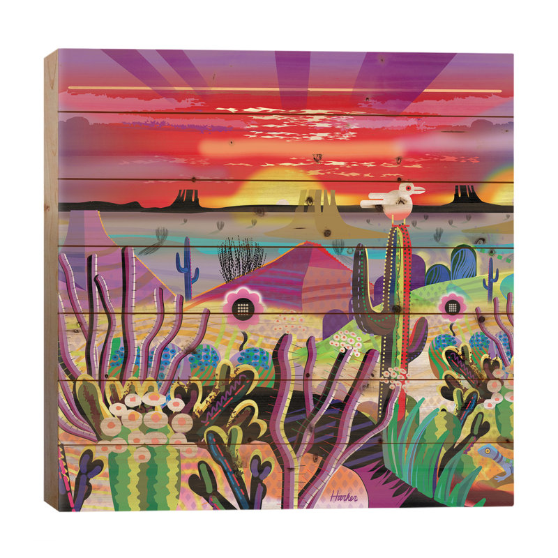 Sunrise Desert Garden par Charles Harker - impression sur bois sans cadre