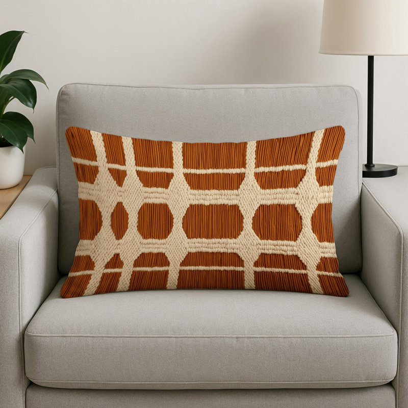 Coussin décoratif intérieur et extérieur brun Trellis, Rectangulaire H 14 po x l 20 po, Treillis beige 114