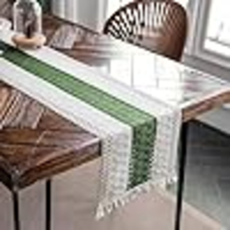 Chemin de table Macrame Chemin de table Boho, Beige/vert