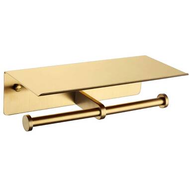 APLusee A8912GE Double Wall Mount Toilet Paper Holder with Shelf Finish: Brushed Gold