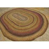 1940s Multicolor Modernist Antique American Braided Rug 7'6"x10'8" Wool Carpet