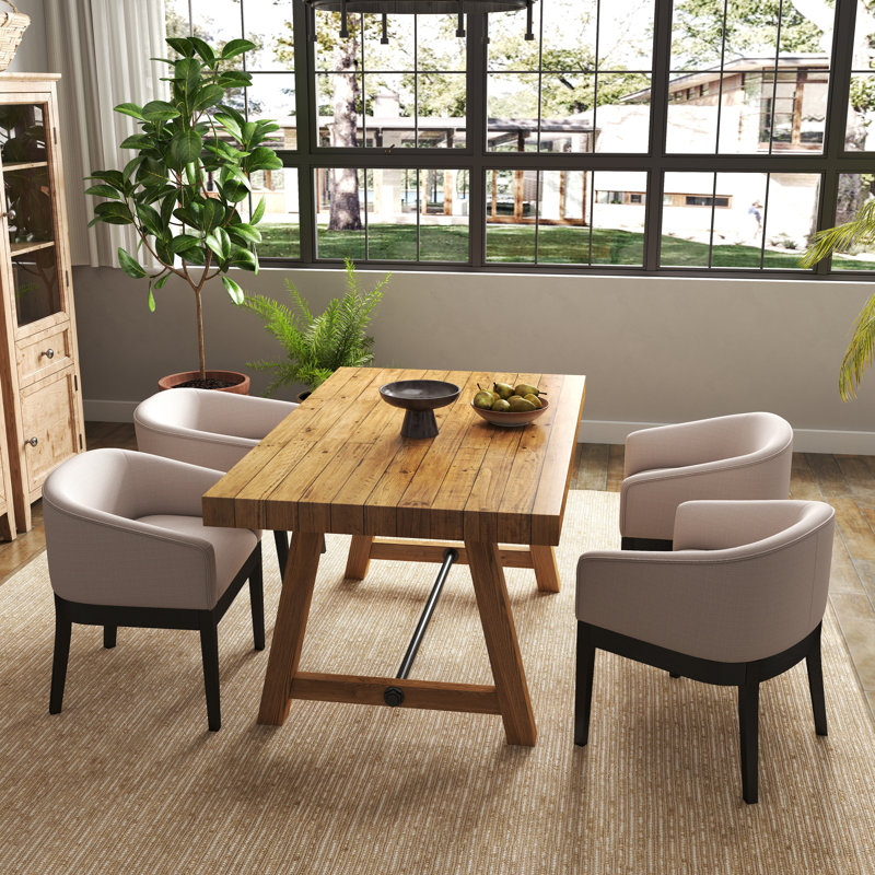 Table de salle à manger en bois massif rustique et chaises, Naturel, 5 pièces: table, 4 chaises, Beige / noir