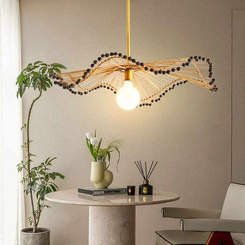 Luminaire suspendu géométrique beige à 1 lumière Sandyville, H 7,08 po x l 23,62 po x P 23,62 po