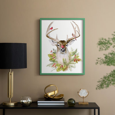 Holiday Deer Collection B Framed Print - Solid Wood