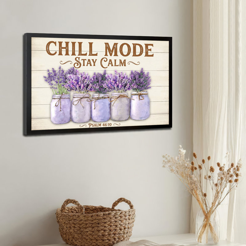 Toile noire encadrée en bois noir pour le salon, la chambre à coucher, le bureau ou le vestibule - décoration murale décorative avec pots de lavande