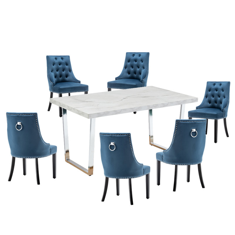 Bogard 6 - Person Dining Set, Blue