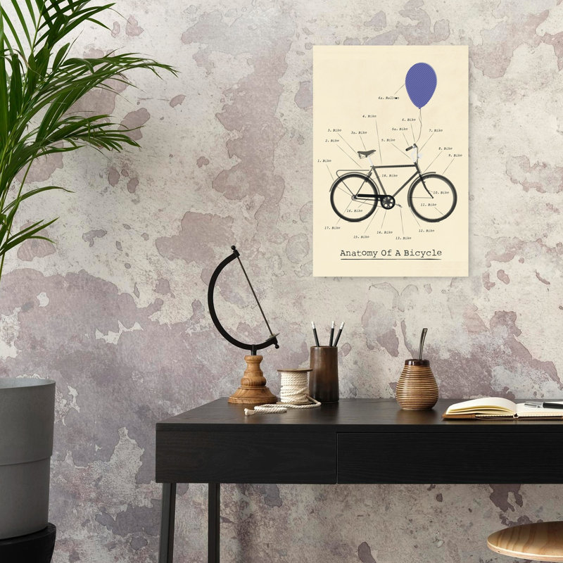 Anatomie d'une bicyclette, paysage contemporain abstrait, art mural, 24" H x 16" W