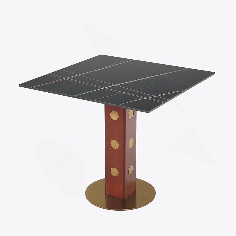 Table de salle à manger moderne carrée, table en pierre frittée de 33,5 po avec pieds en bois et base dorée, table de cuisine pour 2 personnes pour petit espace, capacité de poids de 150 lb (seulement la table de Négociation)