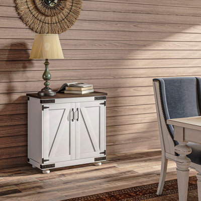 Buffet Modern Farmhouse, armoire de buffet avec porte de style grange et tablette réglable, armoire de rangement avec pieds en bois