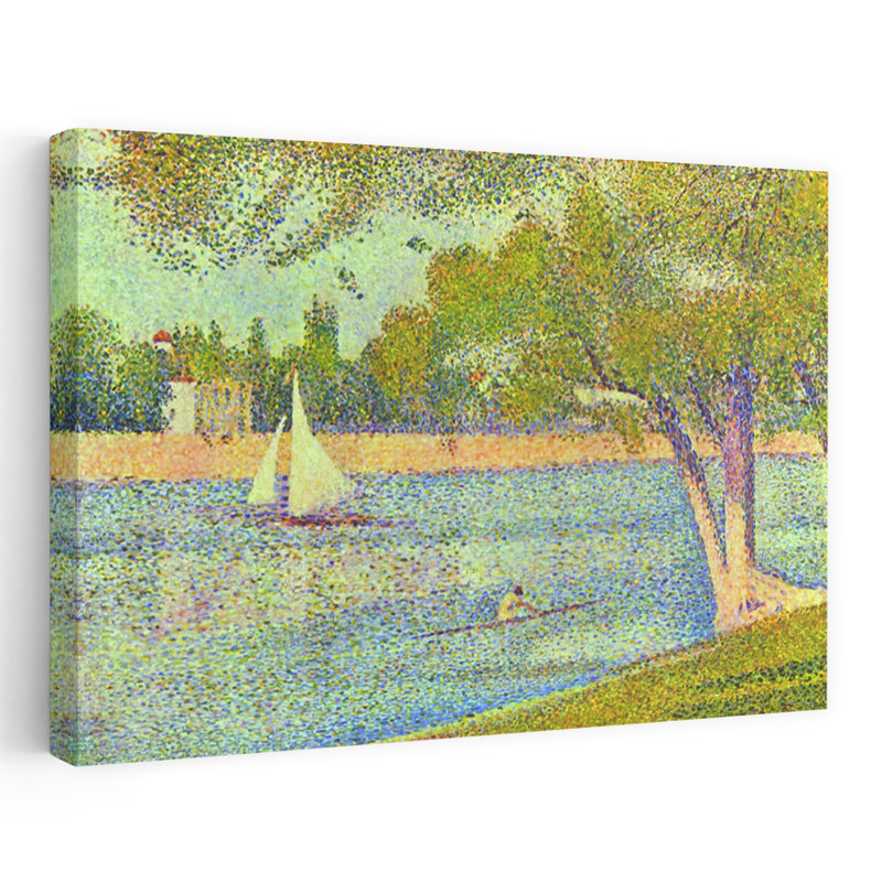 Banks Of Seine Classic Traditional Abstract Beach City Wall Art Print by Georges Seurat - Wrapped Canvas Print