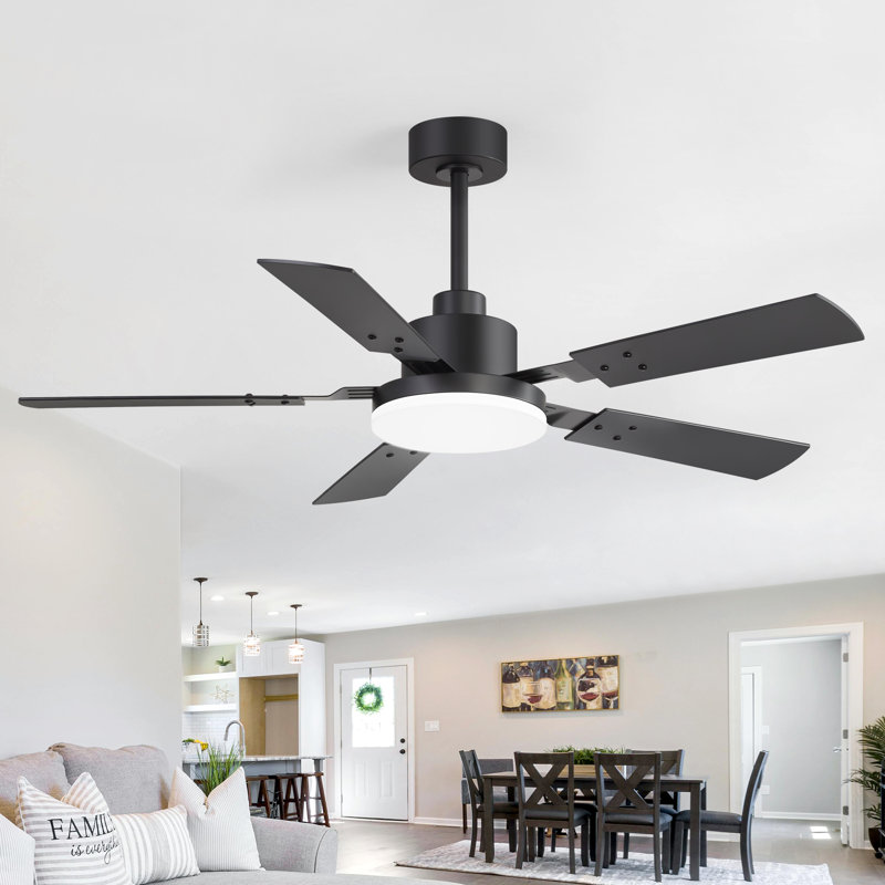 52'' 5-Blade Modern Black Ceiling Fan with Light, Remote Control, Reversible DC Motor & Dual-Finish Blades, 52" Wide