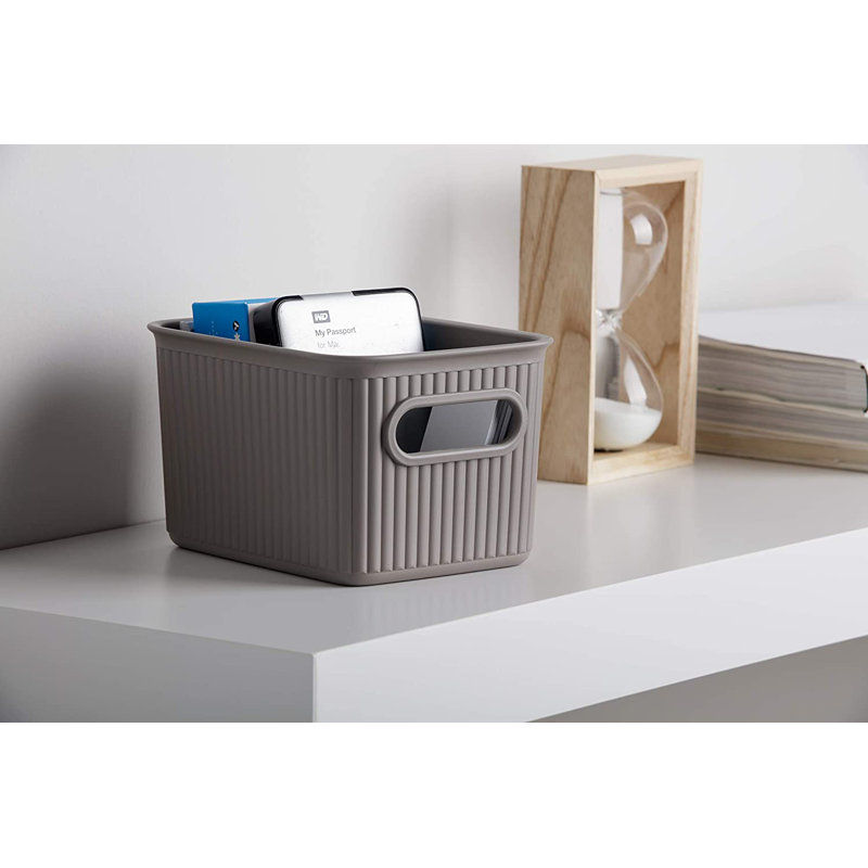 Ensemble de paniers en plastique nervuré, Blanc cassé, 1