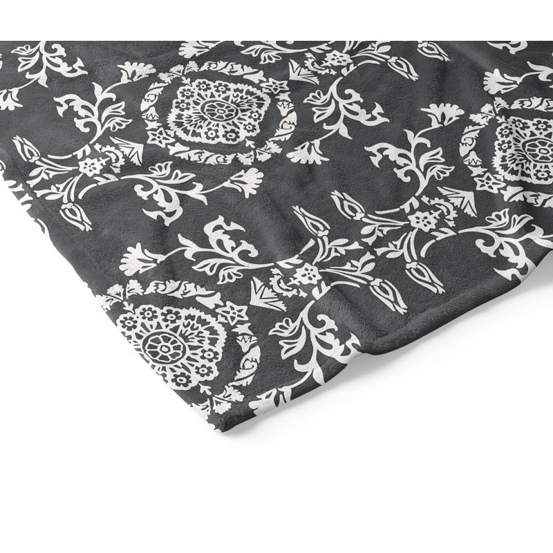 Couverture en velours Jackie, L 80 po x l 60 po, Floral gris anthracite